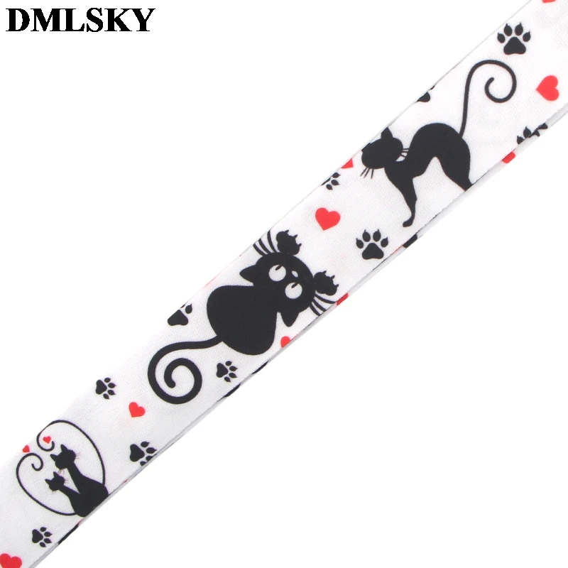 DMLSKY Black Cat Cute Lanyard Lovely Cat Keychain Lanyards for keys Badge ID Mobile Phone Rope Neck Straps Accessories M3781