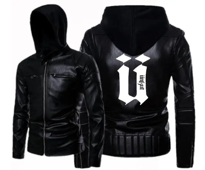 Мужская кожаная куртка с капюшоном в стиле аниме unkut мотоциклетная на двойной