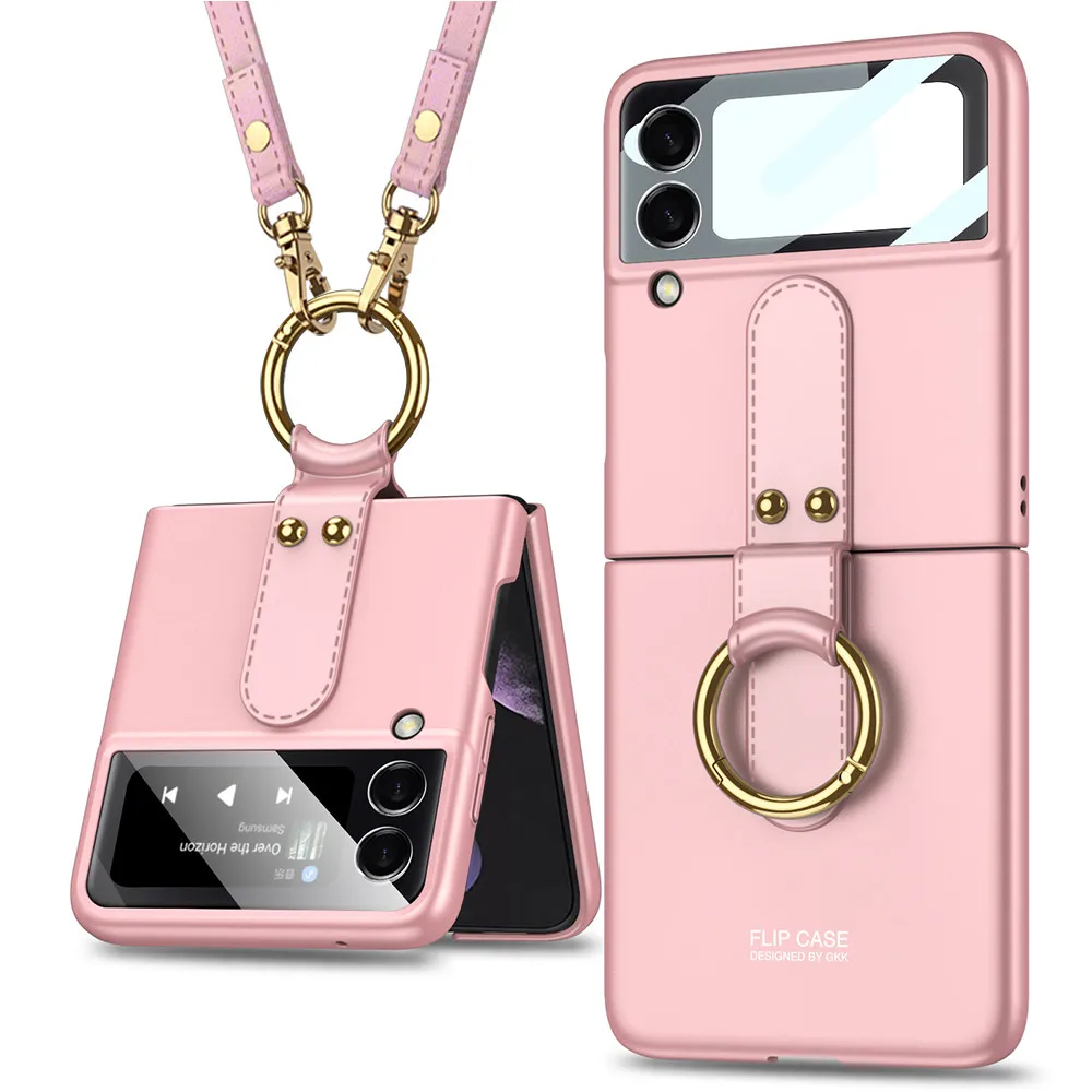 

Long Lanyard Strap Case for Samsung Galaxy Z Flip 3 5G Ultra Thin Finger Ring Hard Plastic Cover With Lens Glass Protection