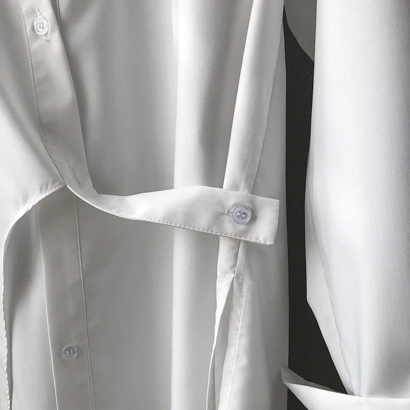 

GALCAUR Straight Shirts For Women Lapel Long Sleeve Asymmetrical Hem Solid Loose Casual Blouses Female 2021 Spring Clothing Tide