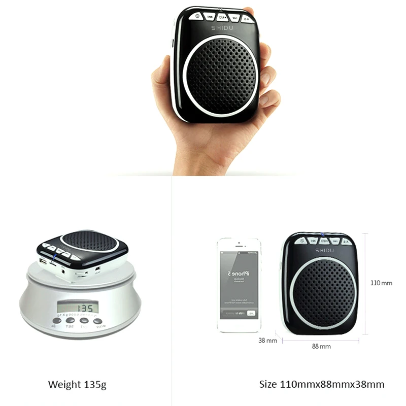 SHIDU S308 5 Вт перезаряжаемый портативный голосовой усилитель с проводным