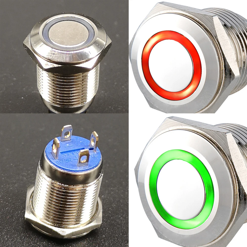 12 мм Красное/зеленое кольцо с подсветкой латунный металлический кнопочный