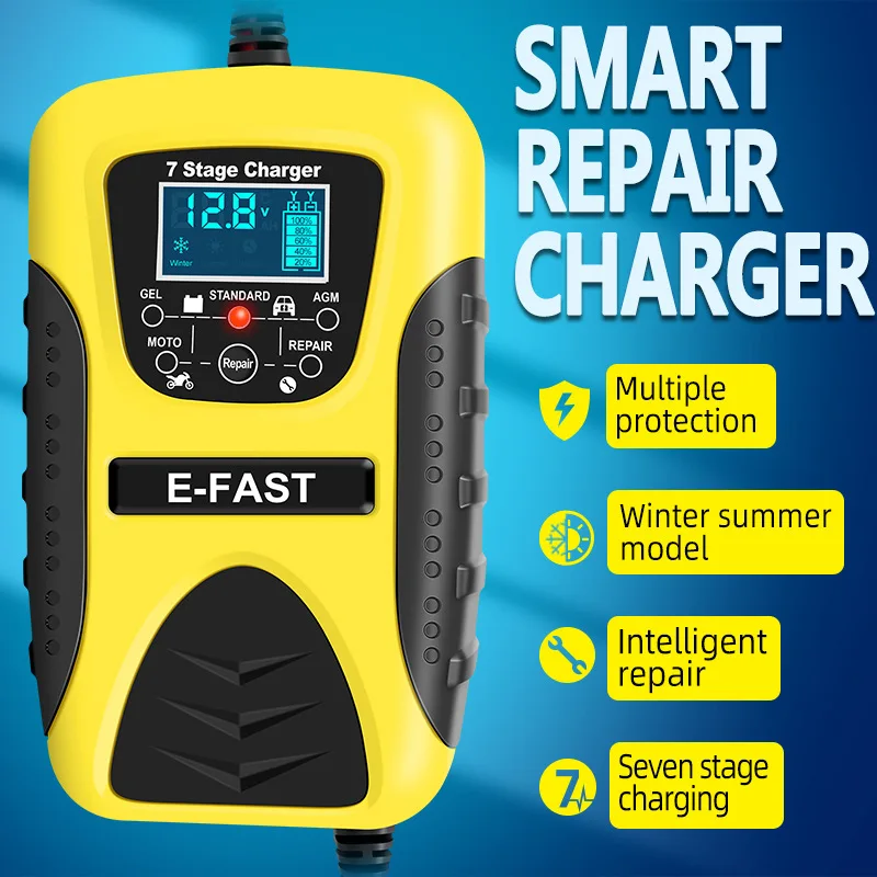 

12V 7A Full Automatic Car Battery Charger Digital LCD Display Wet Dry Lead Acid Battery Charger Auto Motorcycle Repair Chargers