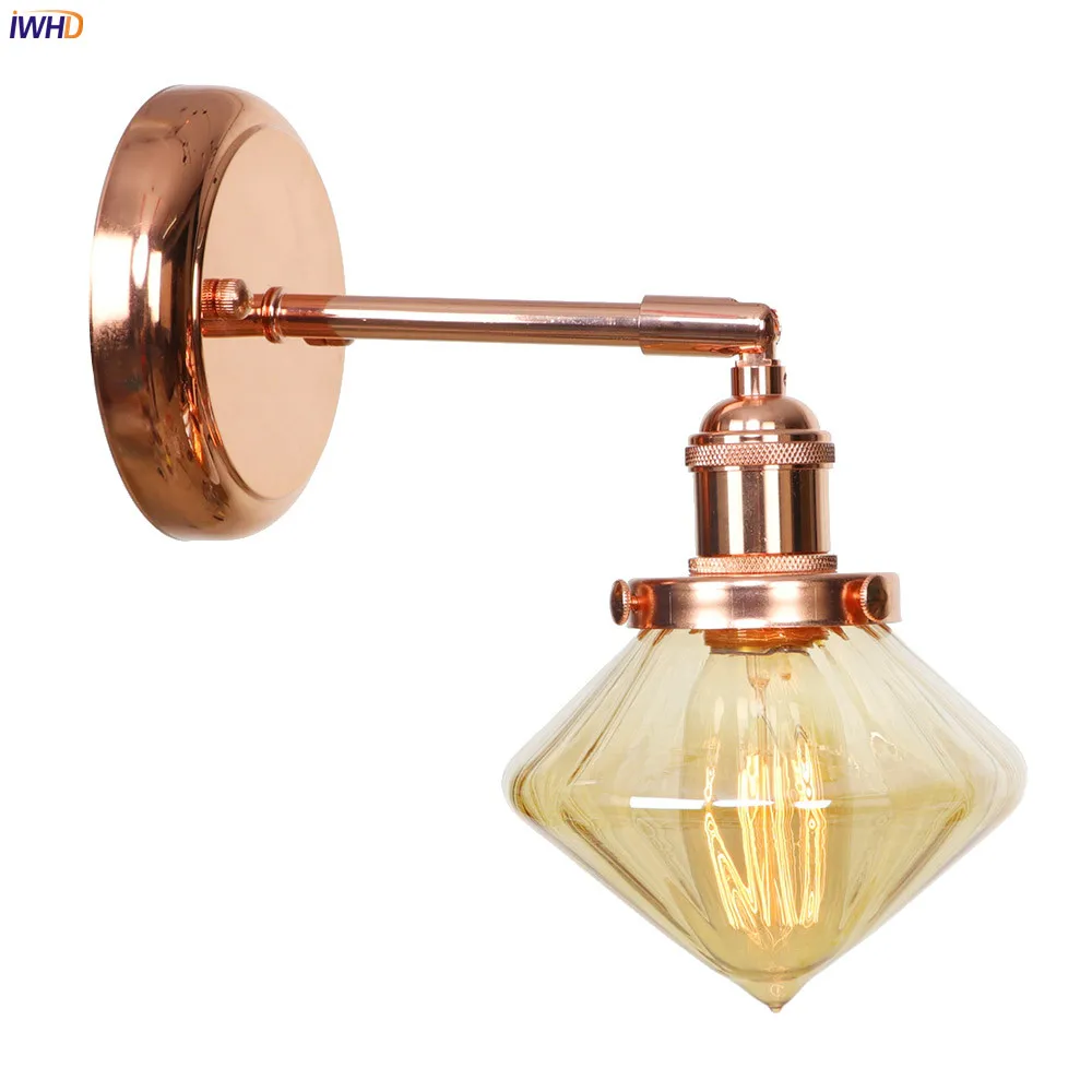 

IWHD Creative Japan Style LED Wall Lamp Vintage Glass Lampshade Wall Light Retro Iron Rose Golden Wandlamp Simple Bathroom Light