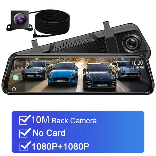 10M rear lens no SD Супер ночное видение 1296P Автомобильное зеркало заднего вида авто рекордер зеркало заднего вида цифровой видеорегистратор двойной объектив Registratory - Название цвета: 10M rear lens no SD