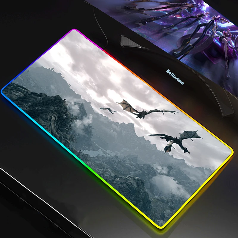 

The Elder Scrolls V Skyrim Mouse Pad Anime LED RGB Big Gamer Anti-slip Rubber Pad Play Mats Gaming for Keyboard Laptop Computer
