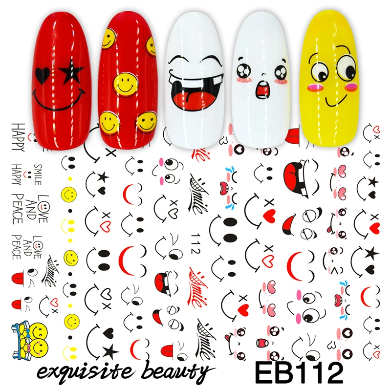 

1Pc Exquisite 3D Nail Sticker Foil Decals For Nails Sticker Art Cartoon Smiling face Nail Art Decoration Designs Tool EB108-112