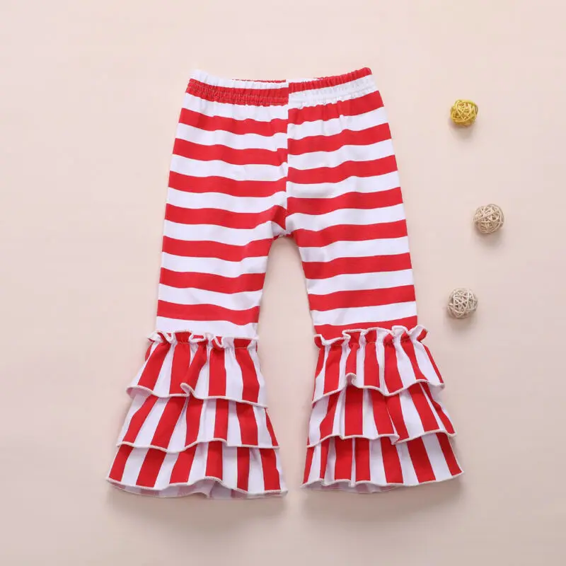 

1-5Year Valentine's Day Outfits Ruffle Long Sleeve T-Shirt Top+Striped Flared Pants 2pcs Set For Toddler Kids Baby Girls Clothes