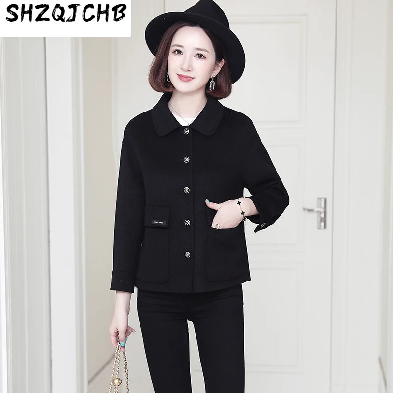 

SHZQ Новинка высококачественное двустороннее кашемировое пальто женское Короткое шерстяное пальто осень-зима шерстяное свободное
