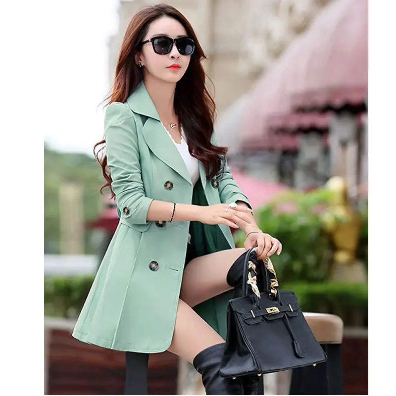 

2018 show thin double-breasted coat lapels female in the spring and autumn period and the new long coat
