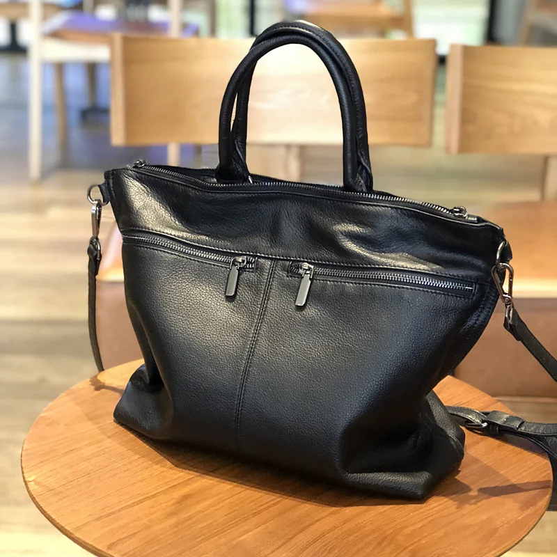 Business Briefcase Women Genuine Leather Tote Vintage Messenger Bag Man Laptop Office Bags Unisex Shoulder Bag Large Capacity