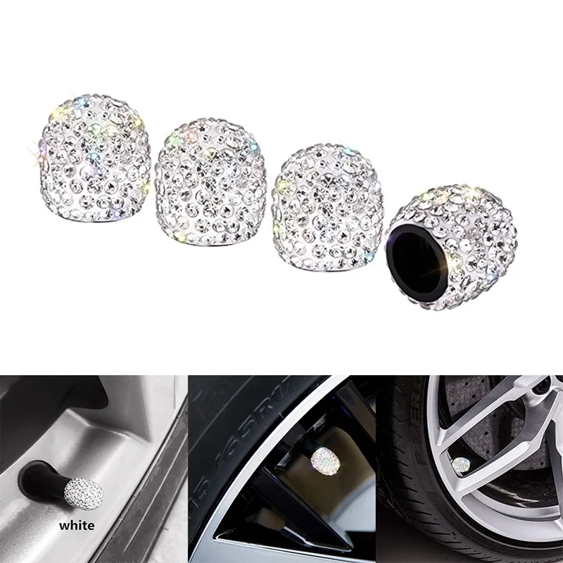 

4pcs/set Valve Core Cover Soft Clay Rhinestone Car Tire Valve Caps Diamond Shining Dustproof Caps Car Accessories