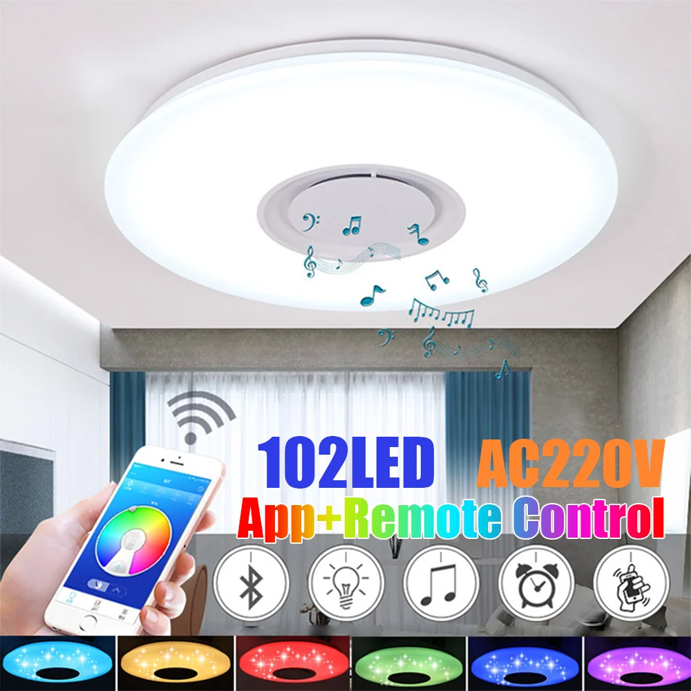 

Modern RGB Ceiling Lights Home Lighting APP Control Bluetooth Music Light Bedroom Speaker Lamp Dimmable 100W Smart Ceiling Lamp