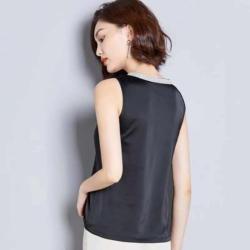 Женский Атласный топ Garemay черный без рукавов с глубоким v образным вырезом в