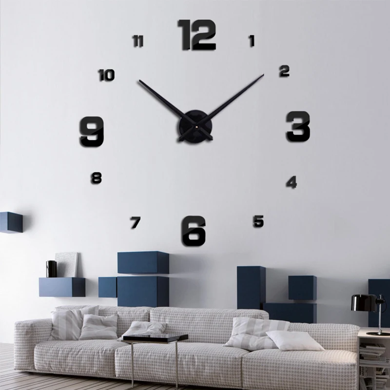 Объемные кварцевые часы из зеркальных стикеров модные в современном дизайне для