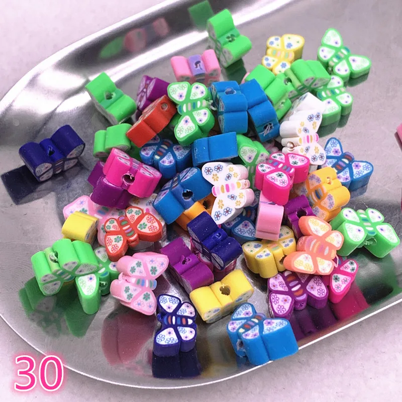 

30pcs 10mm Color Fruit/flowers Beads Polymer Clay Beads Polymer Clay Spacer Loose Beads for Necklace DIY Bracelet Accessories