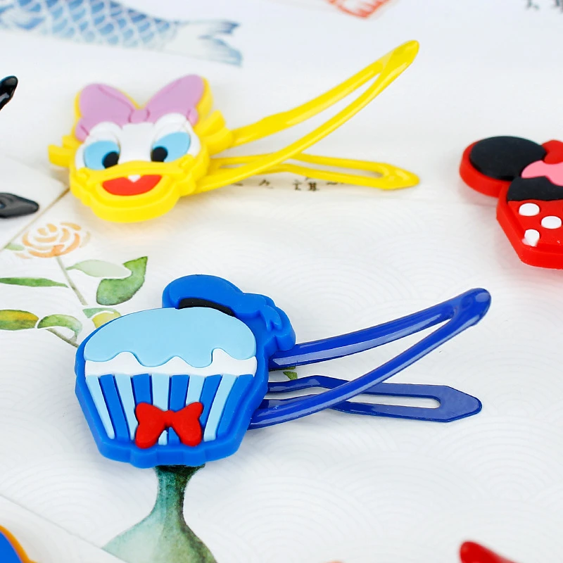 2Pcs Girls Mickey Minnie Bow Tie Wave Point Daisy PVC Cartoon Hairpins Hair Accessories Barrette Clips Headwear Kids Gift | Детская