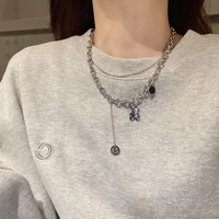 double layer bear smiley face necklace retro circle cross pearl bunny women men clavicle chain fashion jewelry party gift new