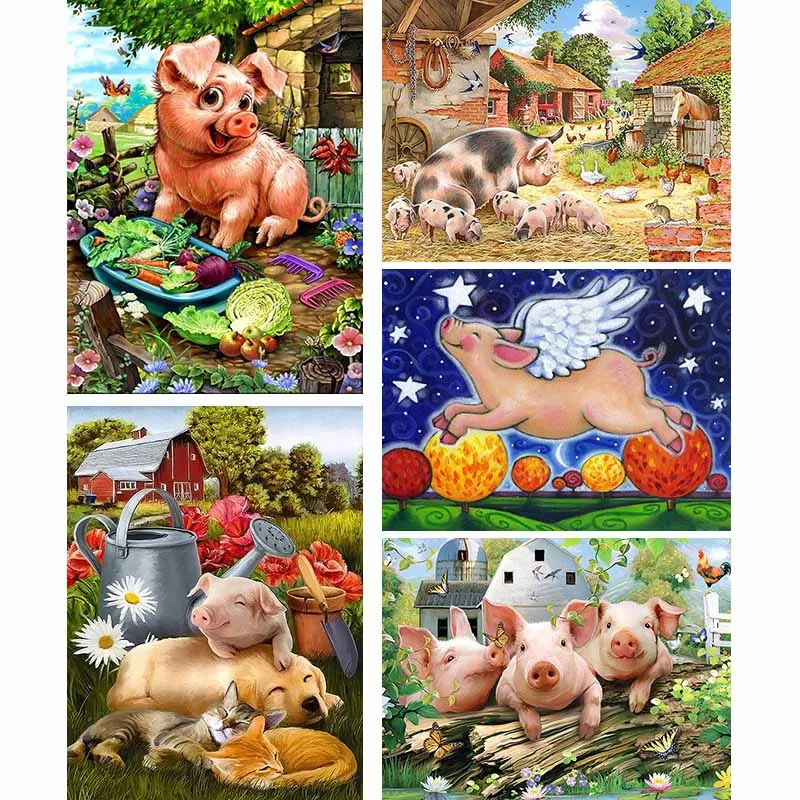 Полноразмерная 5d картина из страз сделай сам свинка фрукты алмазная вышивка