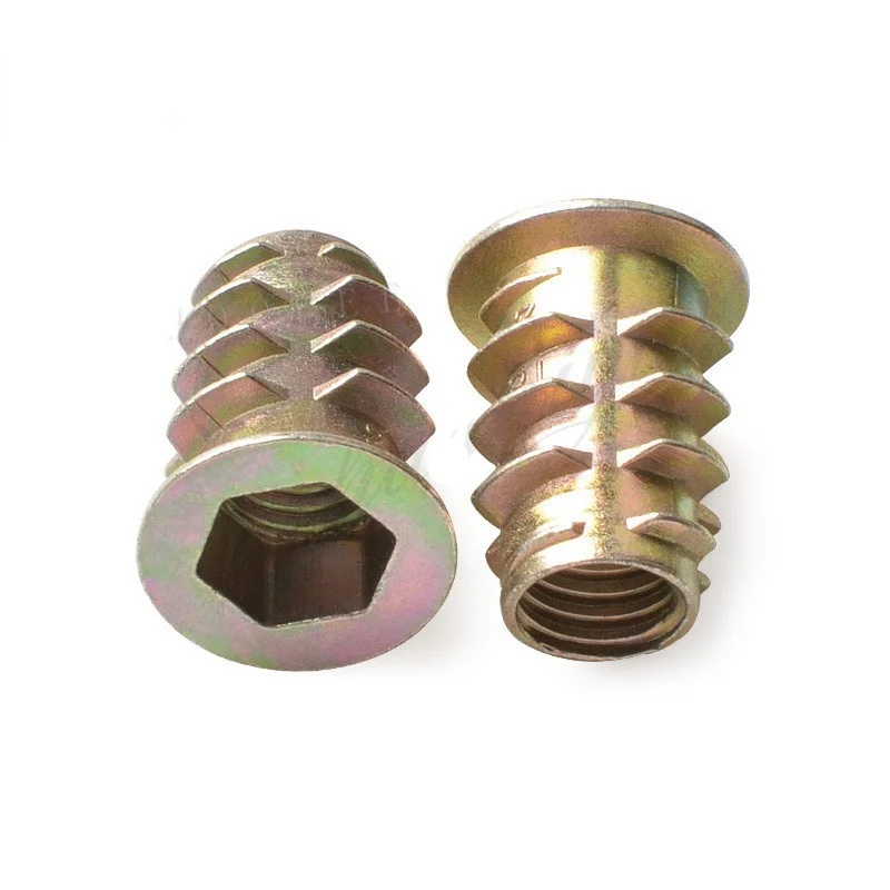 

10Pcs M4 M5 M6 M8 M10 Zinc Alloy Thread For Wood Insert Flanged Hex Drive Head Furniture Nuts