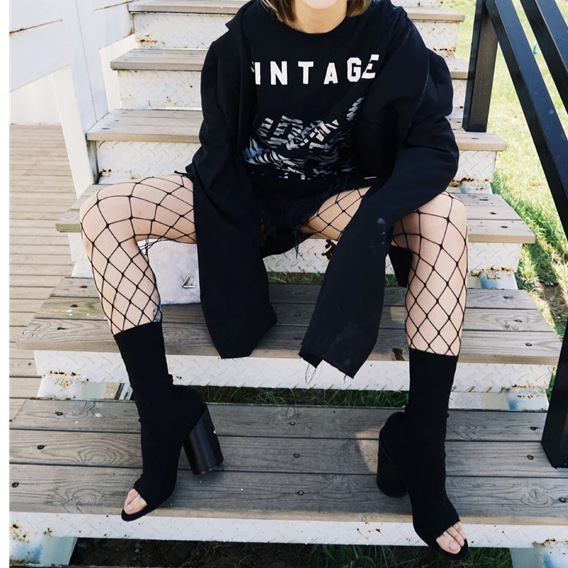 black ankle boots Растягивающиеся Сапоги выше колена Для женщин открытый носок великолепное декоративное украшение высокая женская обувь на каблуках сексуальный носок сапоги Женская обувь - Цвет: black ankle boots