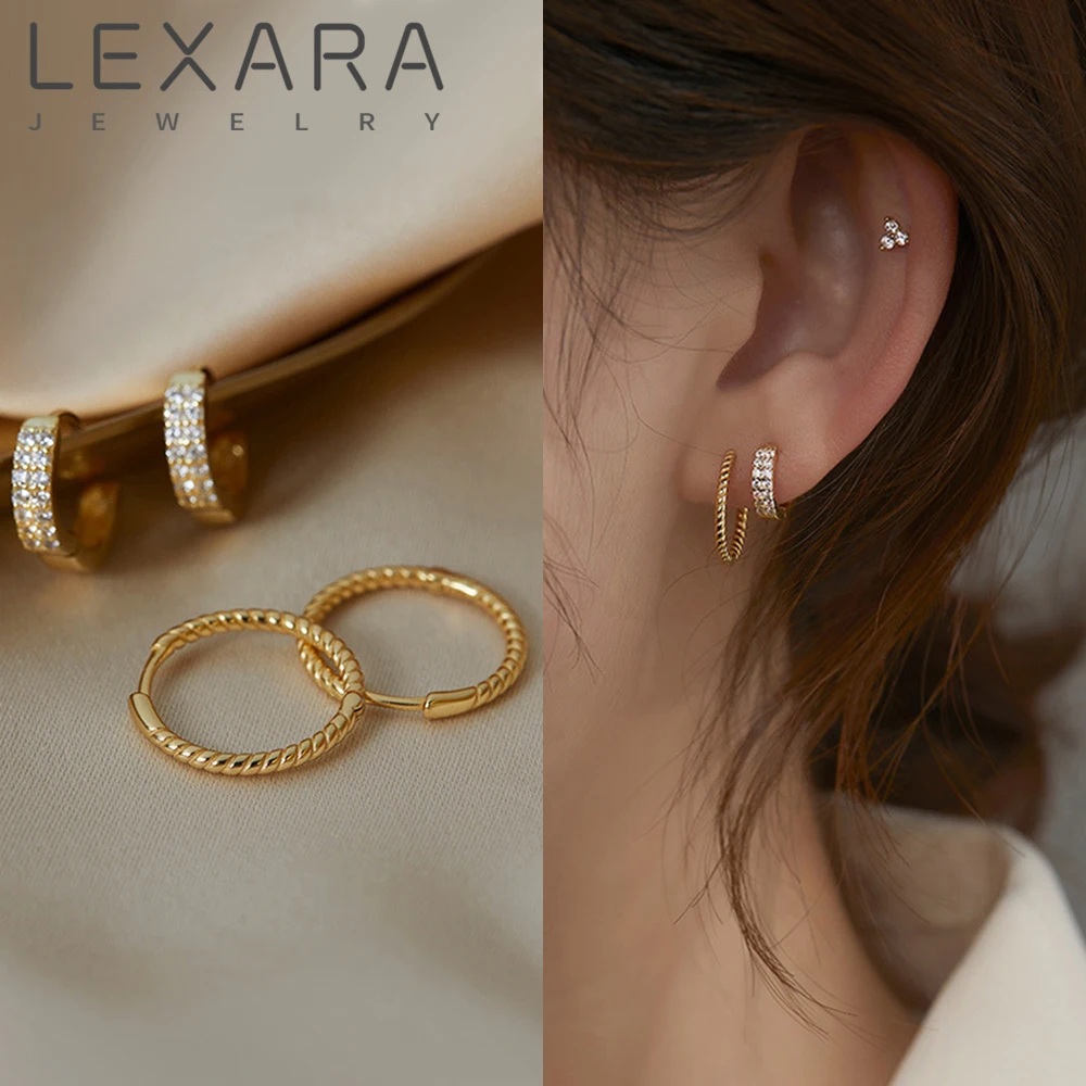 

LEXARA Exquisite Zircon Small Twist Circle Earring For Women 2021 New Temperament Piercing Ear Buckle Set Trend Jewelry Female
