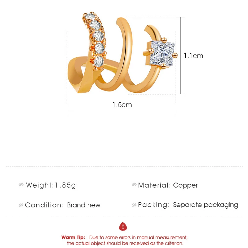 1 Pc Charming Zircon Ear Cuffs for Women Ladies Clip On Earrings Gold Silver Color Earcuff Fake Piercing Earrings Jewelry images - 6