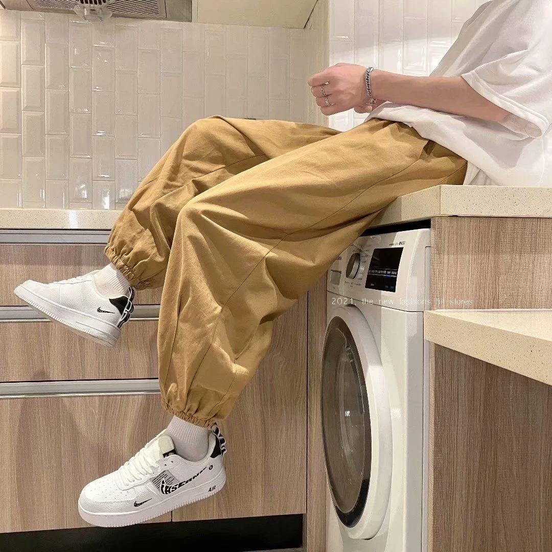 

Men Trousers Solid Color Loose Silhouette Lantern Tooling Pants Casual Versatile Tidal Current Streetwear Sport Hot Sale