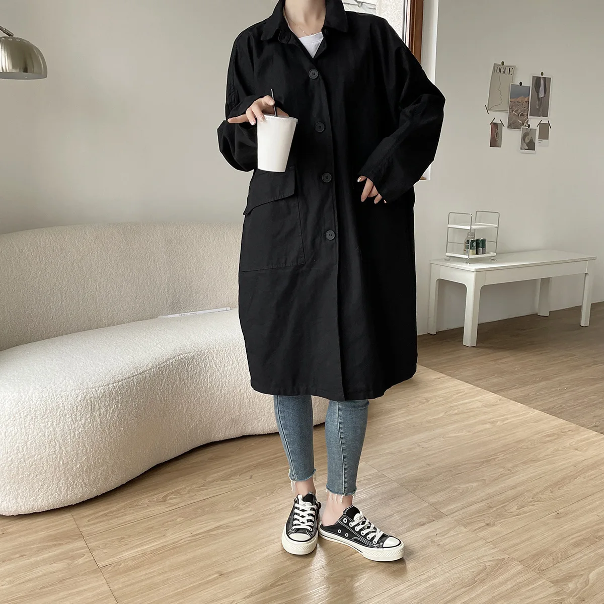 

Тренчкот женский в стиле оверсайз, длинная хлопковая рубашка, Осень-зима