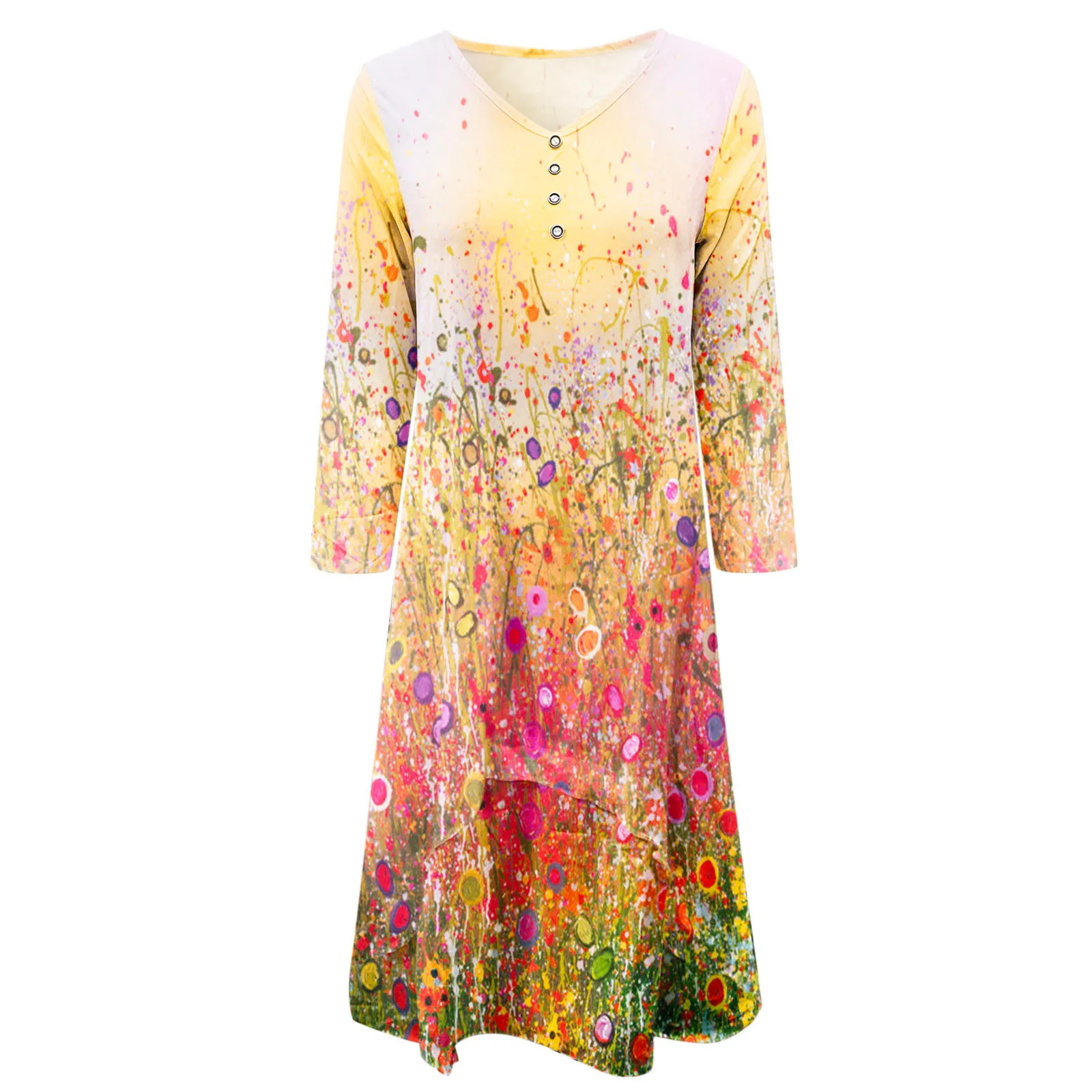 

2021 Elegant Flowers Print Long Sleeve Spring Summer Dresses Casual O Neck Loose Women Dress Vintage Party Vestidos Long Dresses