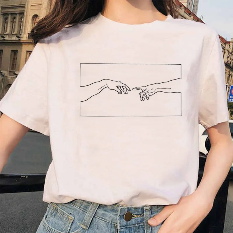 Новинка, футболка микеланжело, Ulzzang Hands Femme, винтажная женская футболка Харадзюку, 90 s, эстетическая, женская, эстетическая, гранж, графическая футболка