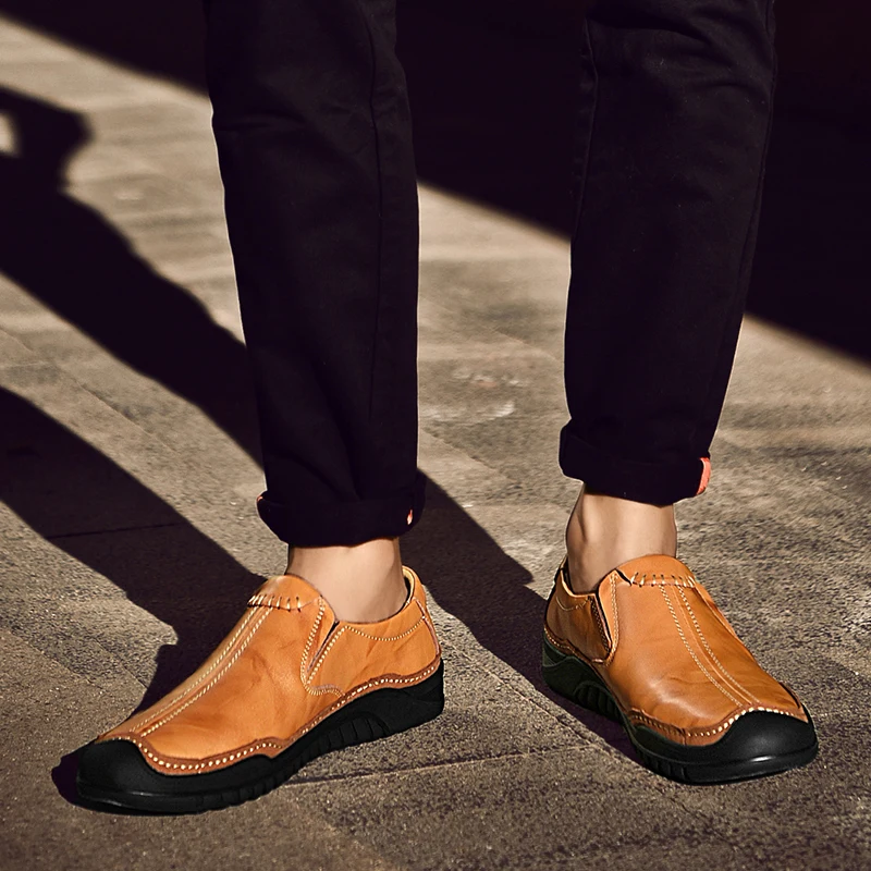 

Men's Business Shoes Slip-On Genuine Leather Adult Shoes Casual Driving Shoes 2019 New Lightweight Flats
