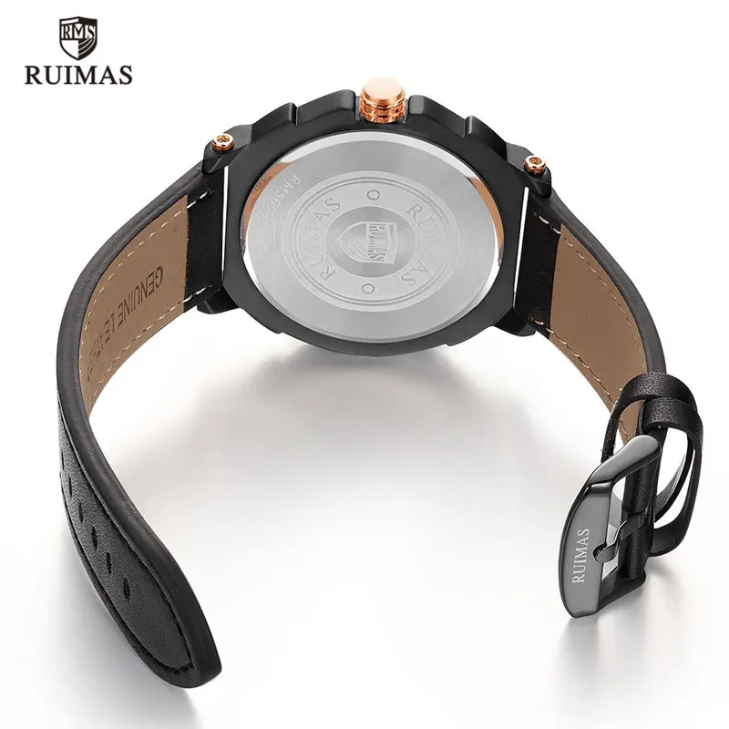 Мужские часы Ruimas брендовые Роскошные Водонепроницаемые наручные с кожаным
