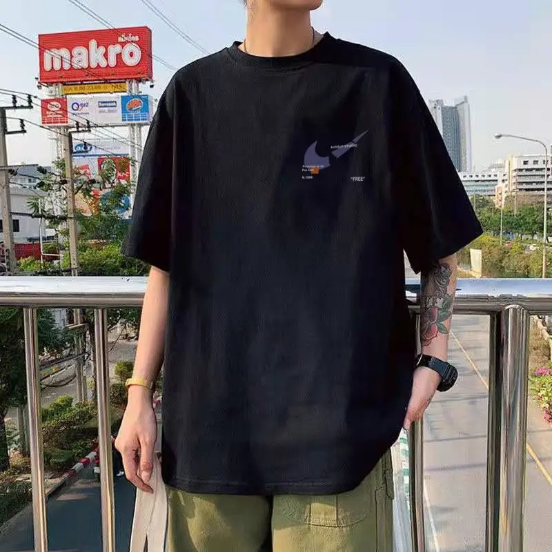 

Short-sleeved T-shirt Slim Male Ins Trend Summer Plus Size Five-point Sleeves Clothes Male Loose Korean Half-sleeved