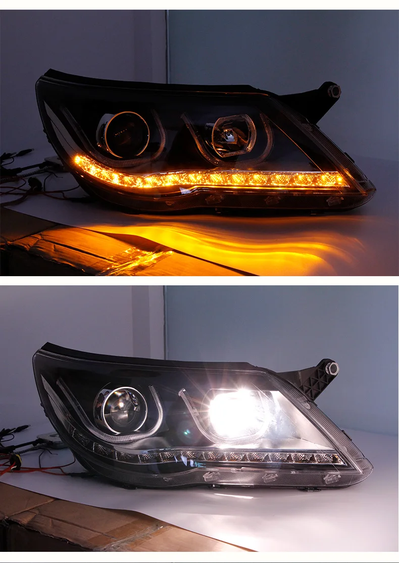 

2 pcs Headlight assembly for Volkswagen vw Tiguan 09-12 Double U LED daytime running light lens xenon headlamps