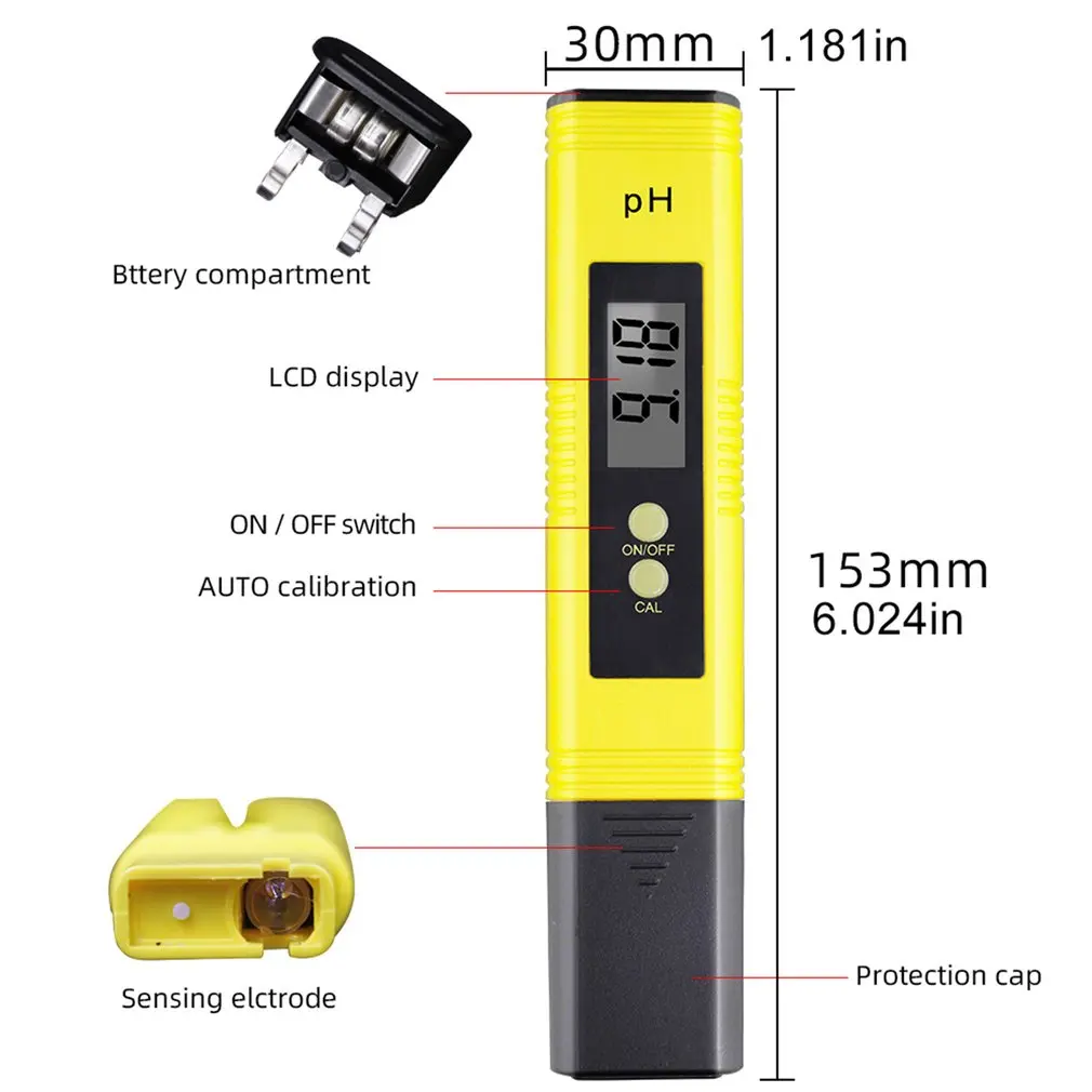 

0.01 Digital PH Meter Tester Pocket Size PH Tester Large LCD Display / for Water Quality, Food, Aquarium, Pool Hydroponics /