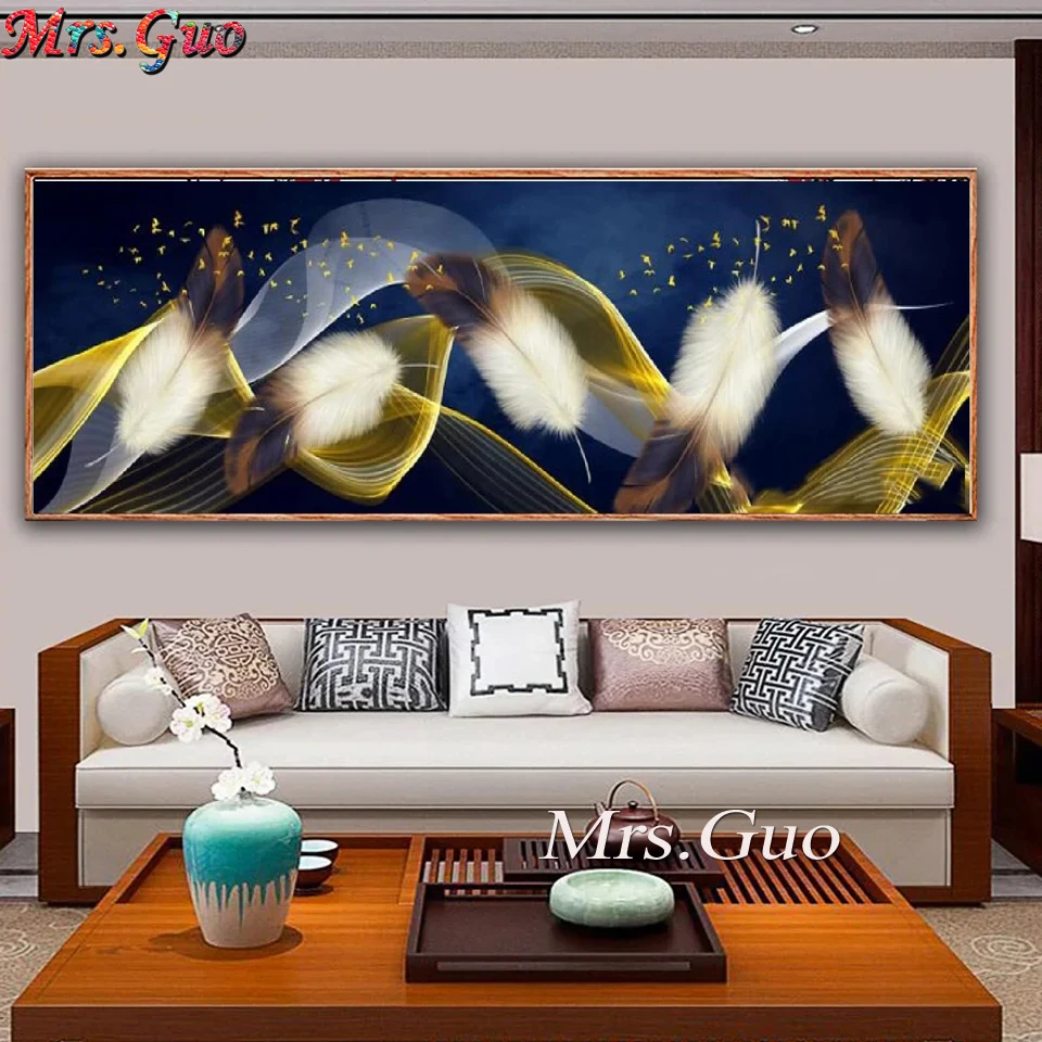 

Набор для алмазной вышивки «сделай сам», мозаика из современных абстрактных перьев, полная выкладка из квадратных и круглых страз, украшени...