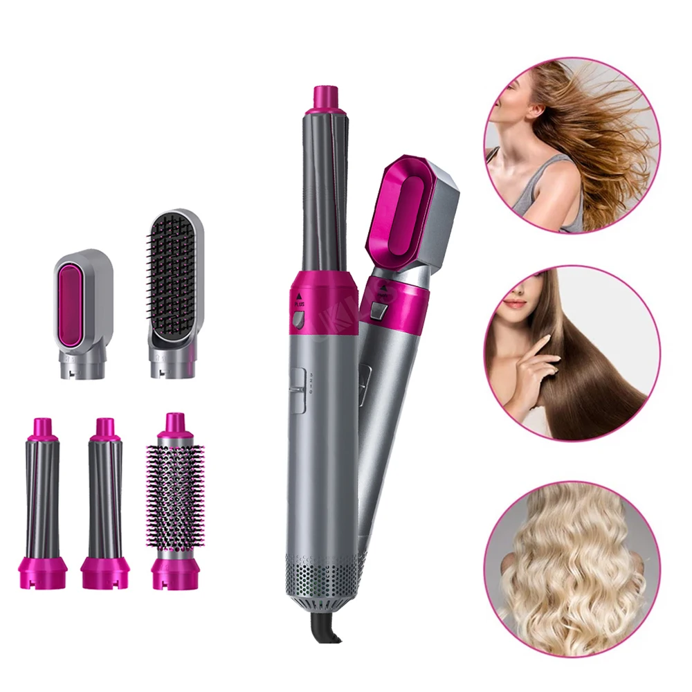 

Hot Air Brush Set, 5 in 1 Blowout Brush with Interchangeable Brush Head, Volumizer Negative Ion Hair Curler Straightener Brush