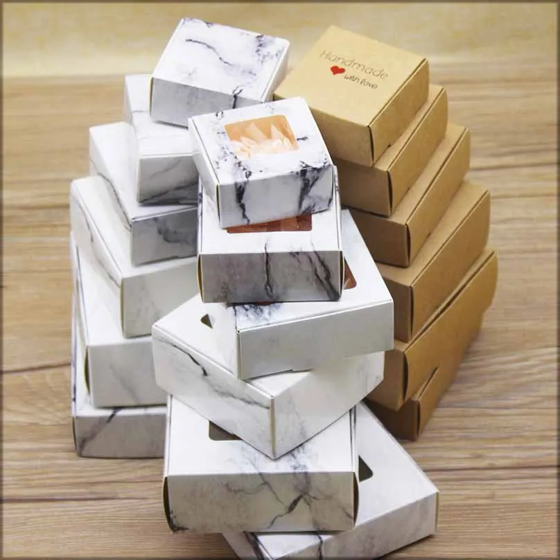 

10pcs Kraft Paper Candy Box Cardboard Marbling Style Handmade DIY Favor And Gift Package Home Christmas Party Wedding Decoration