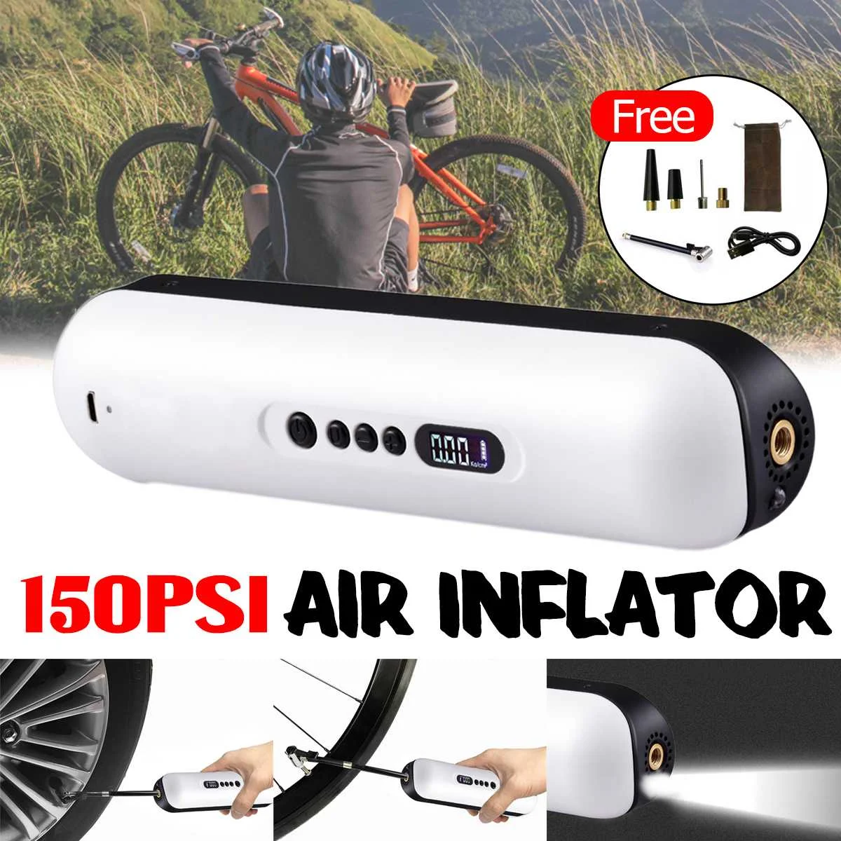 

150PSI шинный насос воздушный насос автомобиля велосипедный насос для mtb велосипед мотоцикл Мячи надувная игрушка Беспроводная воздушный ком...