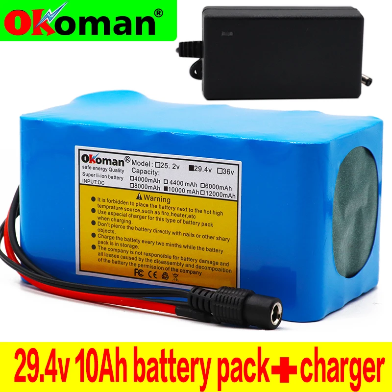 24V 10ah Электрический велосипед литий ионный аккумулятор 29 4 V 10000mAh 15A BMS 250W 350W 18650