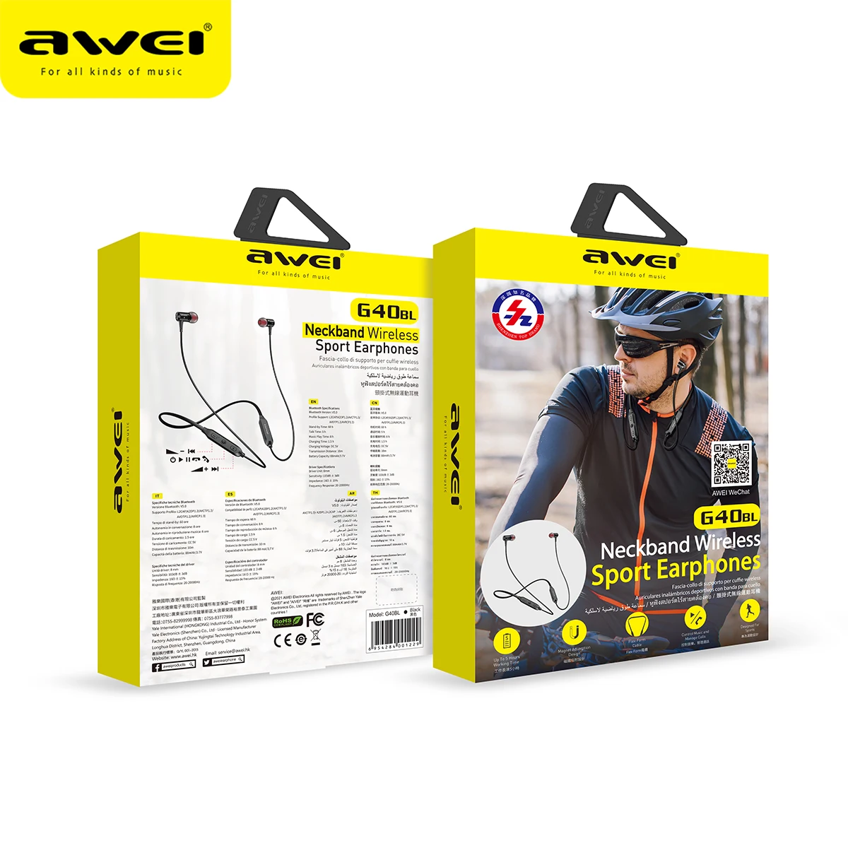Awei G40BL беспроводные Bluetooth совместимые наушники с шейным ремешком спортивные