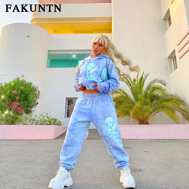 구매 FAKUNTN-여성 겨울 세트 운동복 2021 패션 뉴 라운지웨어 후드티 운동복 캐주얼 바지 투피스 세트 여성 의상, 겨울 의상
