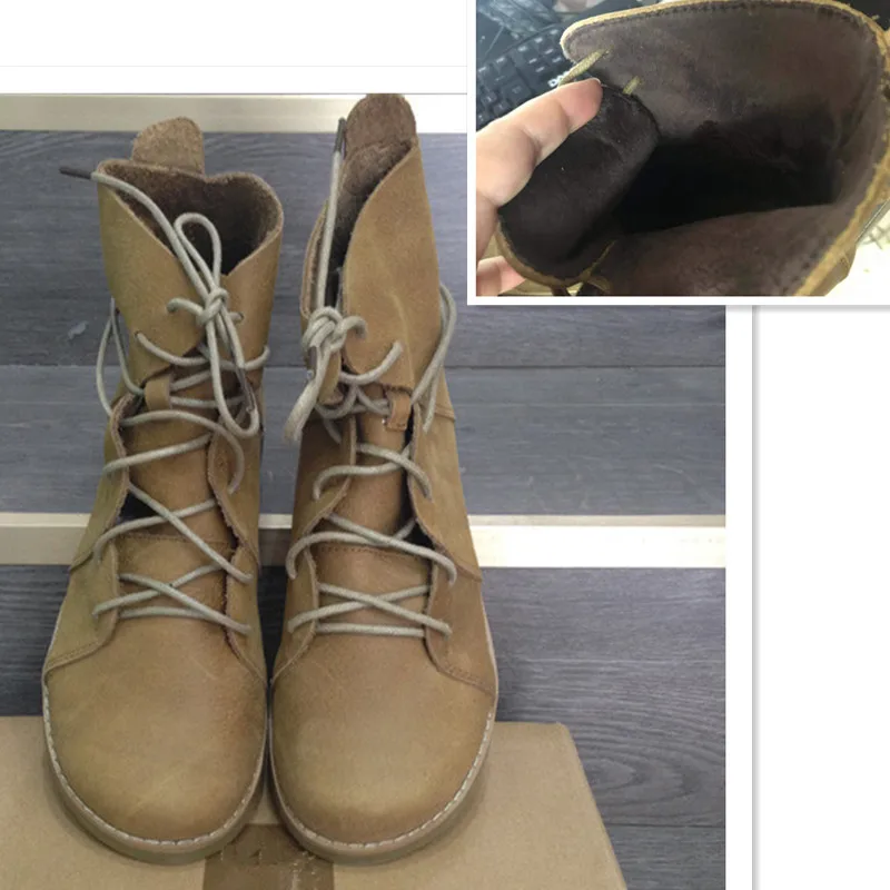 Khaki Villus Careaymade/Ботинки Martin «Sen female» в европейском и американском стиле; полусапожки из натуральной кожи; женские мотоботы; 2 цвета - Цвет: Khaki Villus