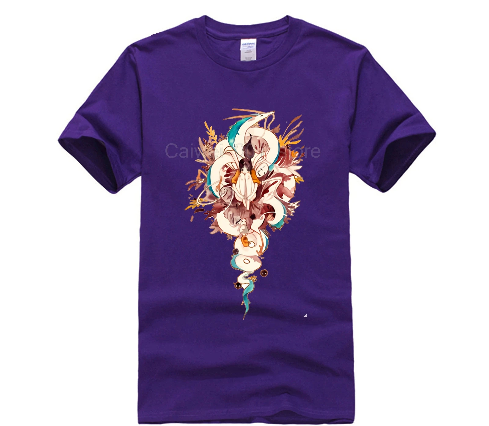 

Fashion Mens Short sleeve T Shirt White Casual Summer Tops Chihiro gaze Print T Men's short sleeve t shirt