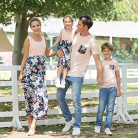 summer family matching outfits flower print top mom daughter romper mommy clothes family party dress for women dad son t shirts