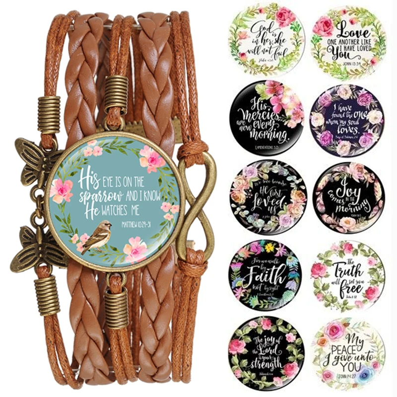 Новый креативный многослойный стеклянный кабошон Библейский стих кожаный