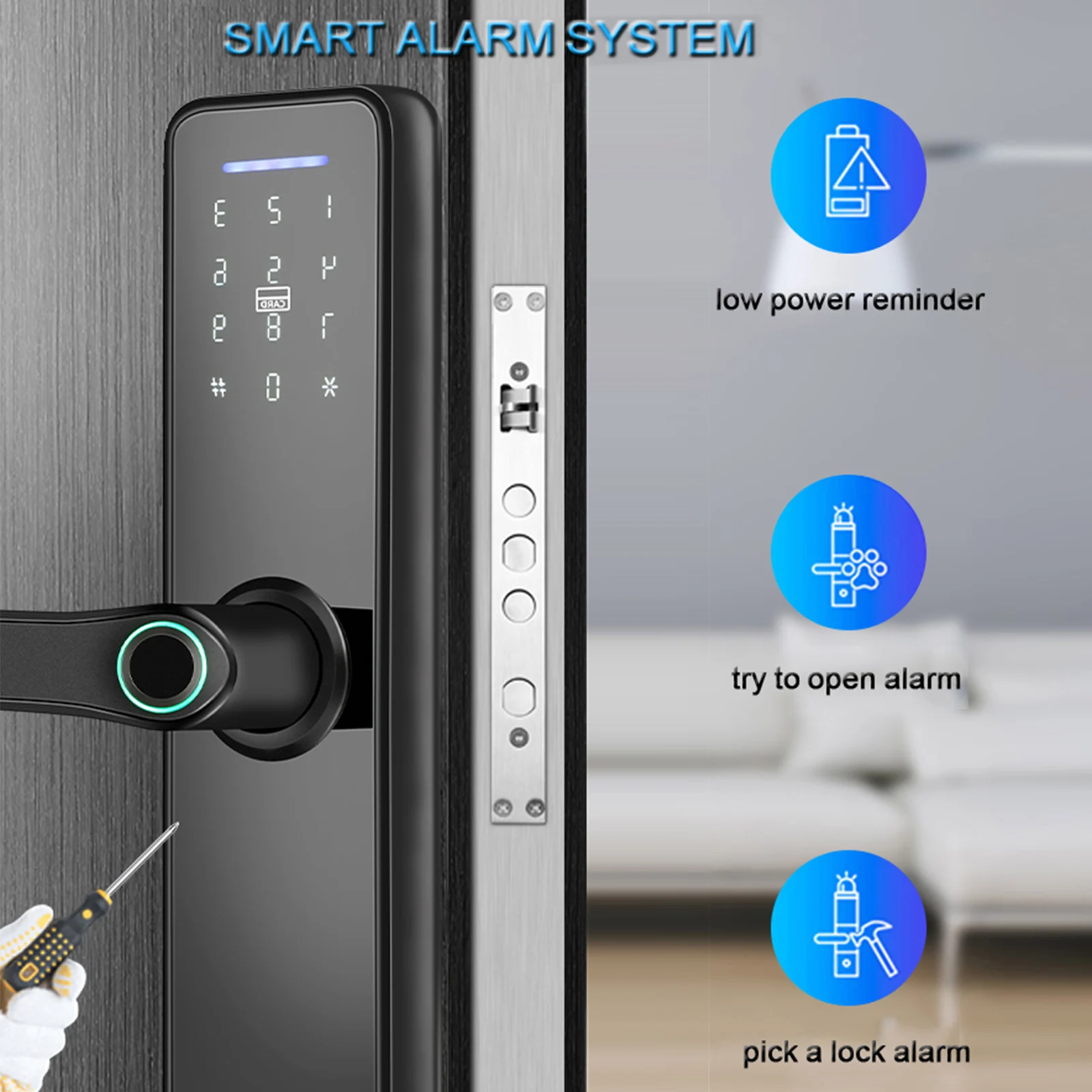 

WAFU Tuya Fingerprint Lock Indoor Electronic Lock Smart Fingerprint Password Card Mechanical Key Touchscreen Keypad Door Lock