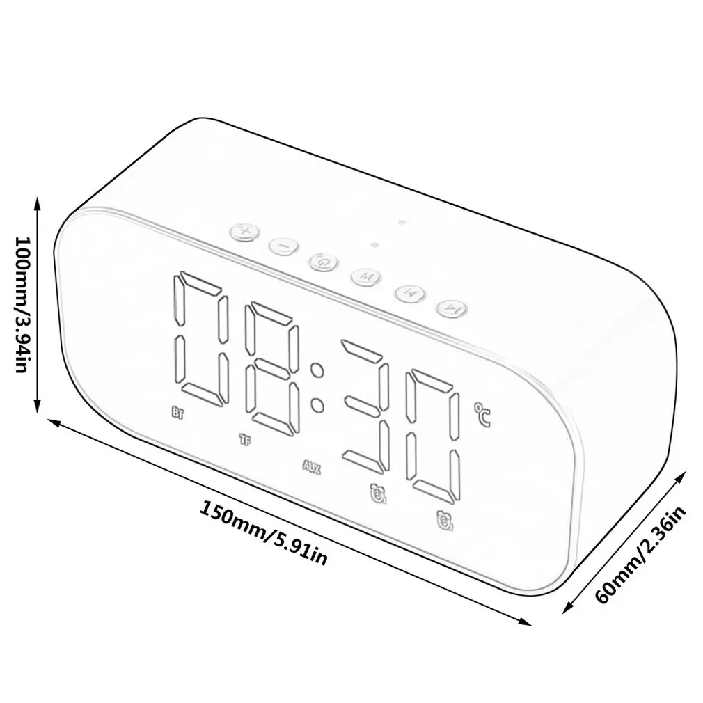 Bluetooth динамик с FM радио LED зеркало будильник сабвуфер музыкальный плеер