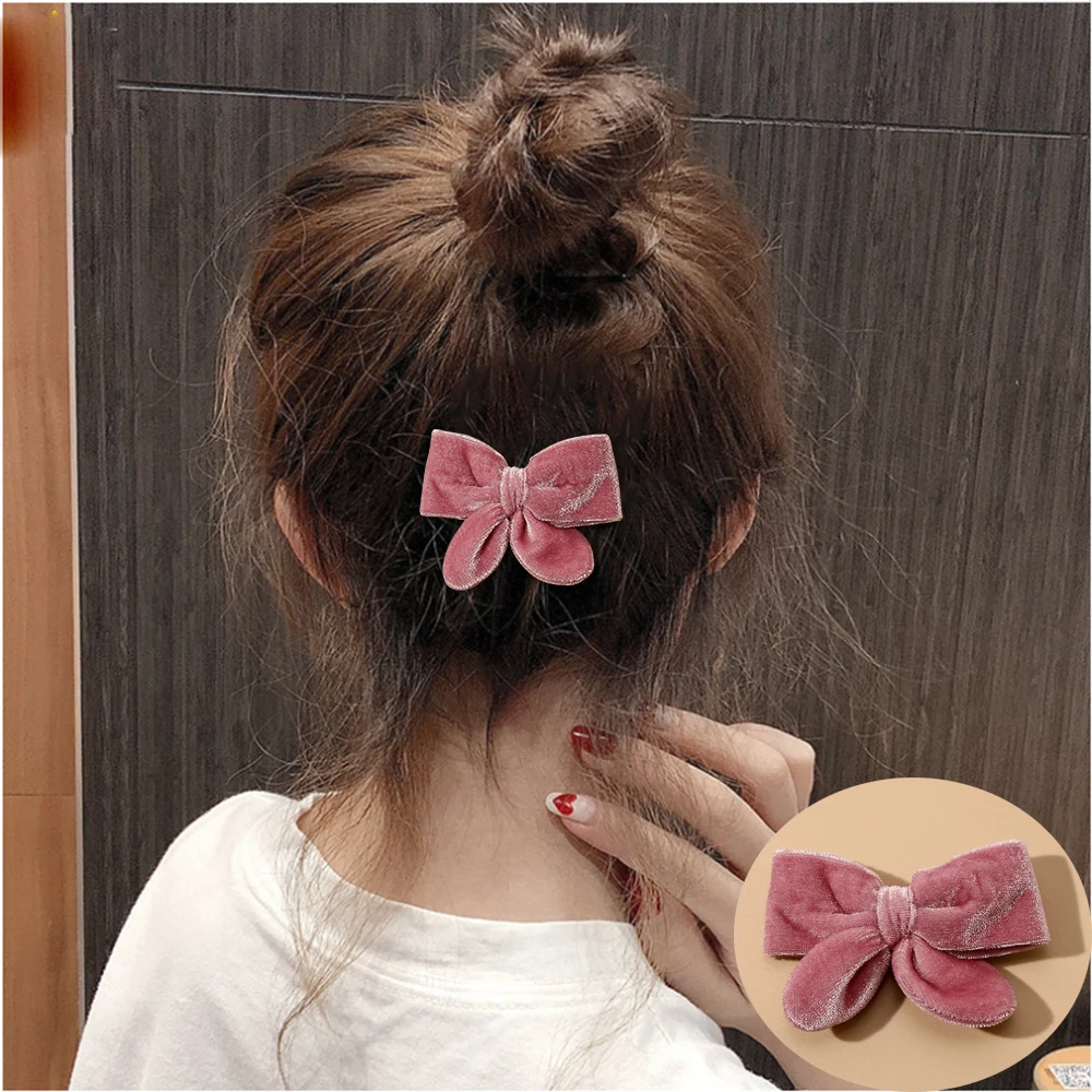 

Korean Simple Wild Hairpin Autumn and Winter Gold Velvet Bow Edge Clip Top Clip Temperament Girl Headdress for Women Gifts